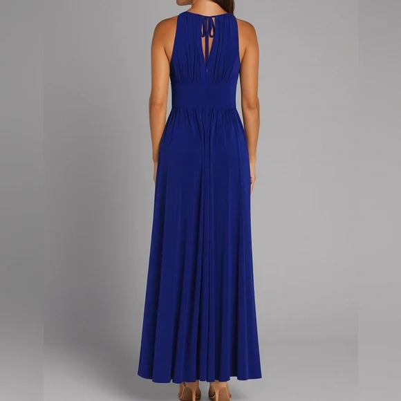 maxi wrap dress blue Kiyonna Plus Size Maritime Ruffle Maxi Dress with Sleeves main image 0